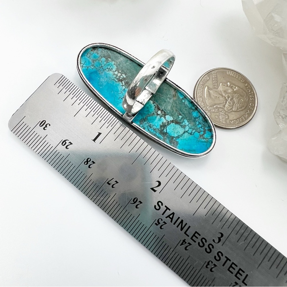 *SOLD* Long Chunky Turquoise Ring Size 11 New Sterling Silver 925 - Picture 10 of 10